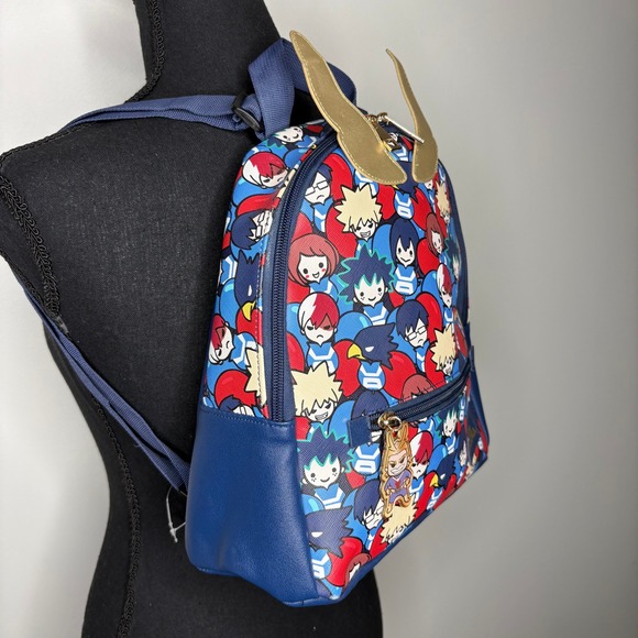 My Hero Academia All Might Chibi Mini Backpack Navy Blue Faux Leather Wing - Picture 5 of 13